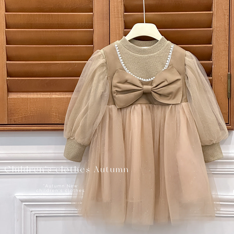 Girls' dress -  autumn collection - korean style long sleeve princess dress - butterfly tutu - sweet mesh dress for baby girls
