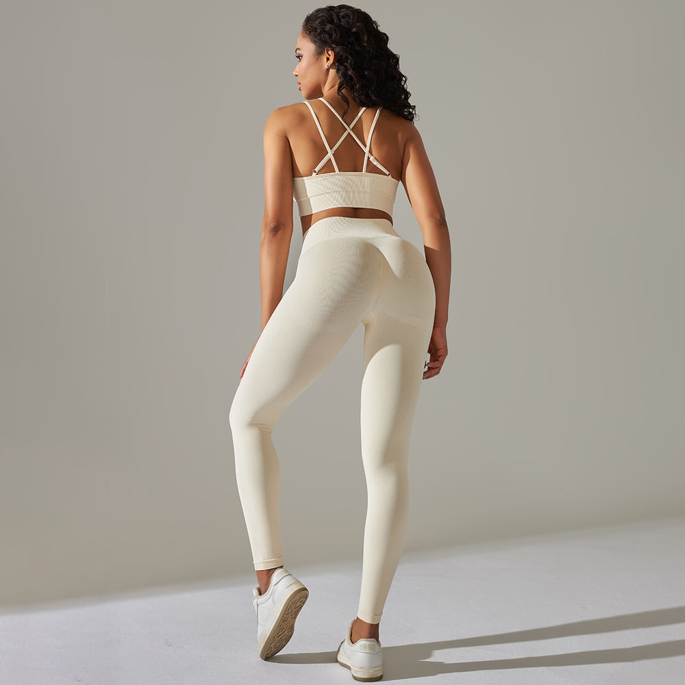 fashion seamless tight back sports intimates breathable high elastic yoga suit running fitness two-piece set