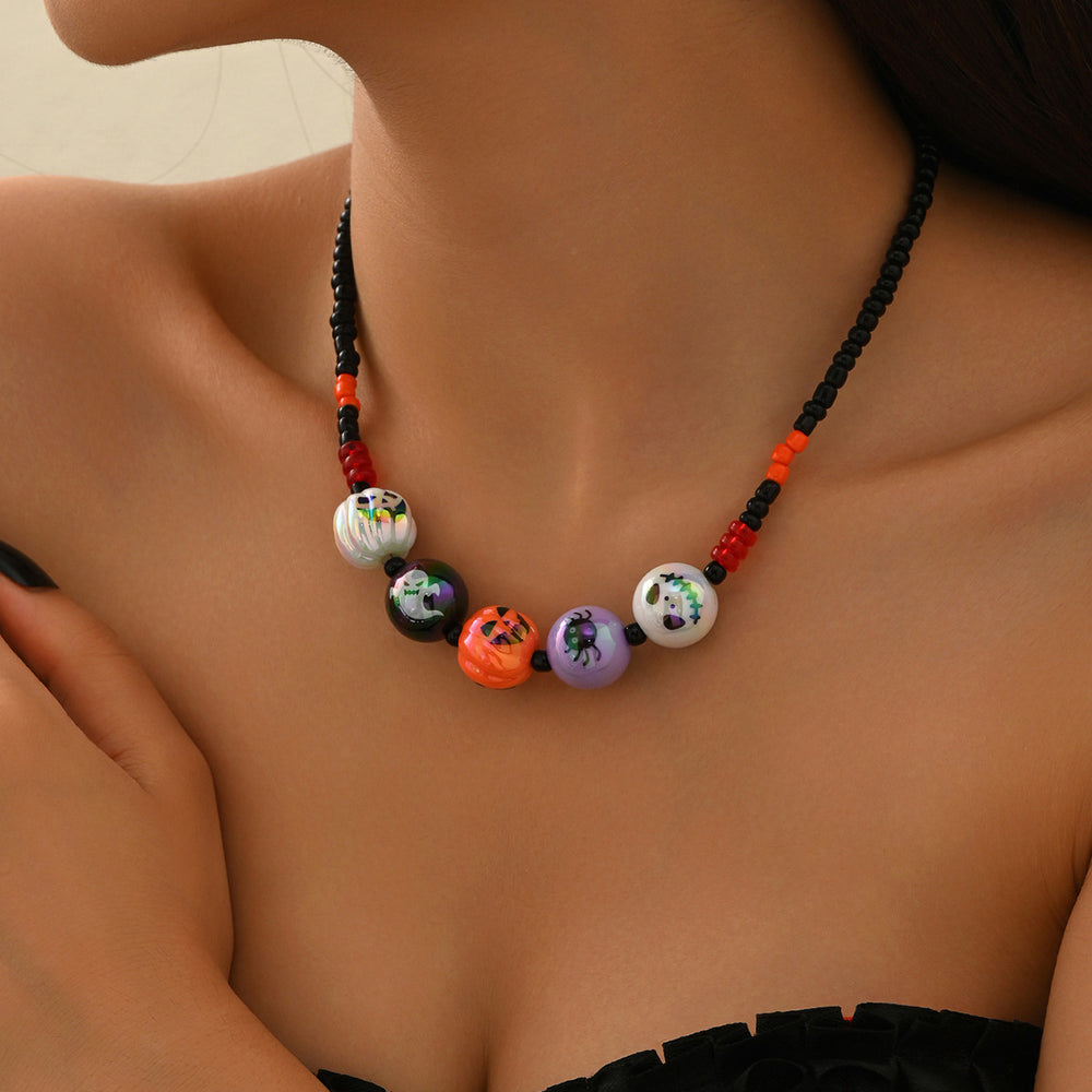Halloween necklace bracelet wholesale cross-border exaggerated niche dark style trendy bat pumpkin eyes beaded bracelet