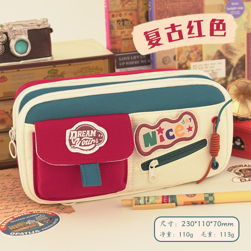 School season pencil bag large capacity cute cute apple pencil bag primary school students multi-layer stationery bag drawstring high value