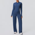 New arrival: solid color brushed fleece breathable zip-up jacket & wide-leg yoga pants set - perfect for running, fitness, and activewear