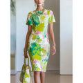 european style vacation dress - round neck short sleeve women's  summer new arrival - slimming mini dress