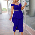 D3070 autumn plus size fashion women's elegant commute high waist midi dress european and american export dress cross-border formal wear