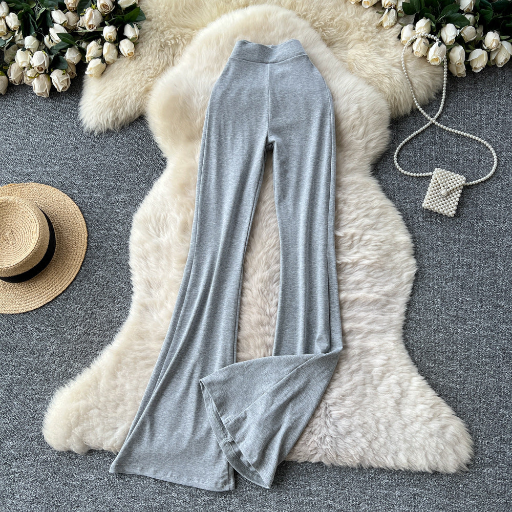 Fashion ins wear women's autumn wear pure lust hot girl elastic waist silm hip-covering slightly flared pants sports yoga pants