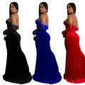 C6786 cross-border   fashion women's solid color sexy bandeau rhinestone embellished maxi dress
