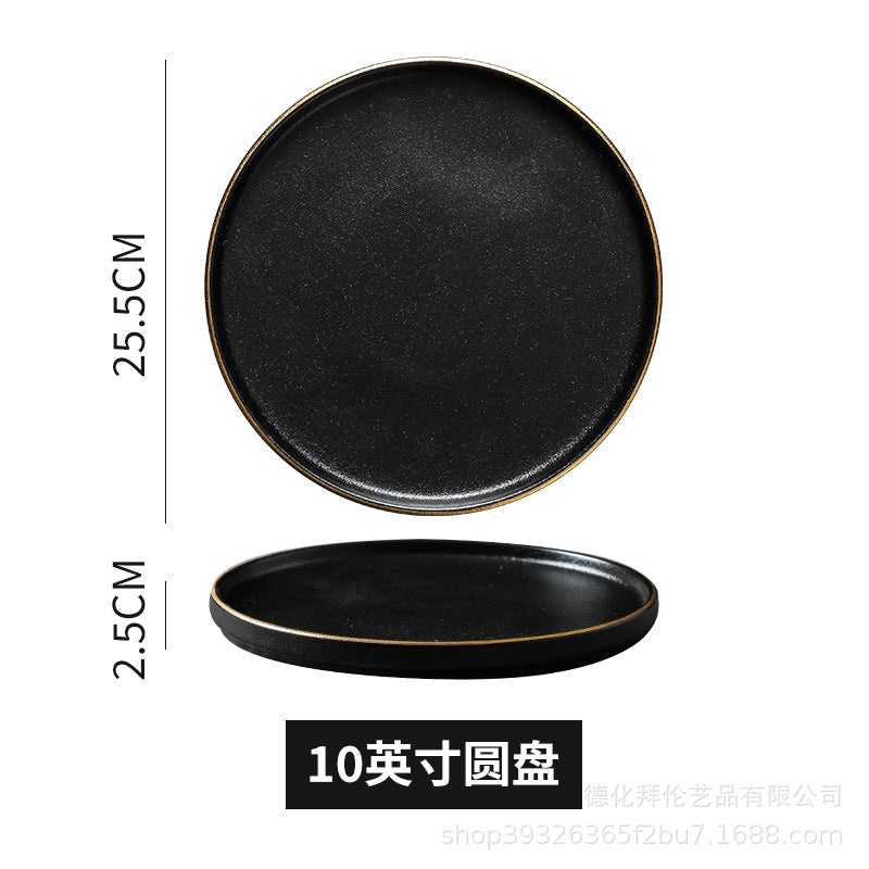 Japanese-style western dinner plates, creative steak plates, western dinner plates, creative black matte steak plates, commercial glossy white plates