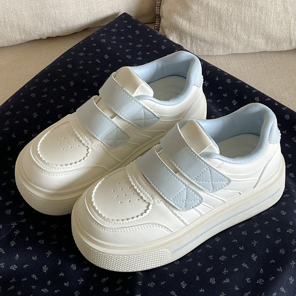 Velcro heightening student white shoes women's 2026new arrivalspringthick sole sneakers ins trendy niche style bread shoes