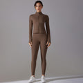 Amazon's new stand-up collar zipper long sleeves yoga clothes high waist hip lifting tight pants naked running fitness suit