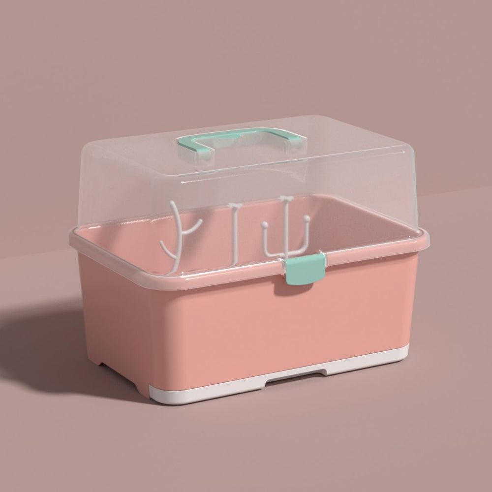 Baby bottle storage box drain rack portable large baby tableware storage box bottle box with cover dustproof