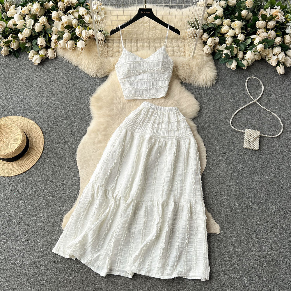 Age-reducing suit women's summer clothing new arrival sling tops shorteasiest for match large swing skirt sweettwo-piece set trendy