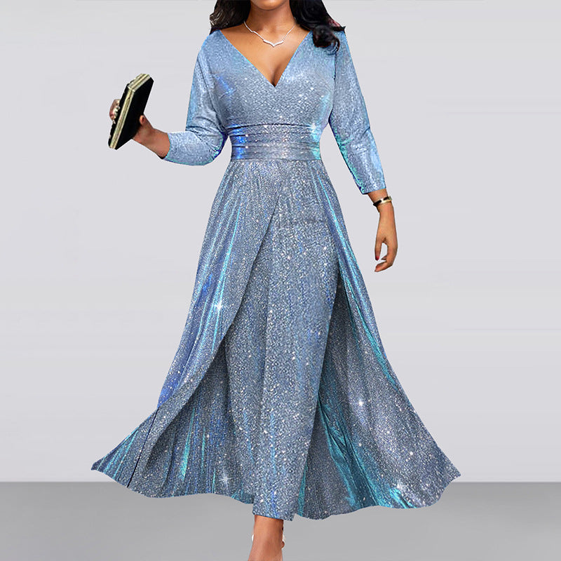 exportfashion banquet dress ins double-sided sequined large skirt tube topsexyfashion jumpsuit