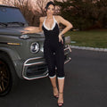 Women's foreign trade summer  new fashion lace trim low-cut bodycon sexy lace-up backless jumpsuit