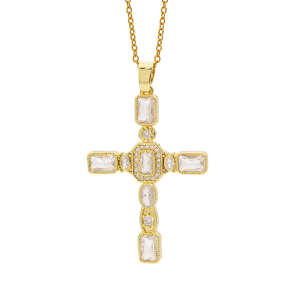 【titanium steel】cross-border fashionable colorful zircon cross necklace for women - high-end, light luxury sweater chain jewelry