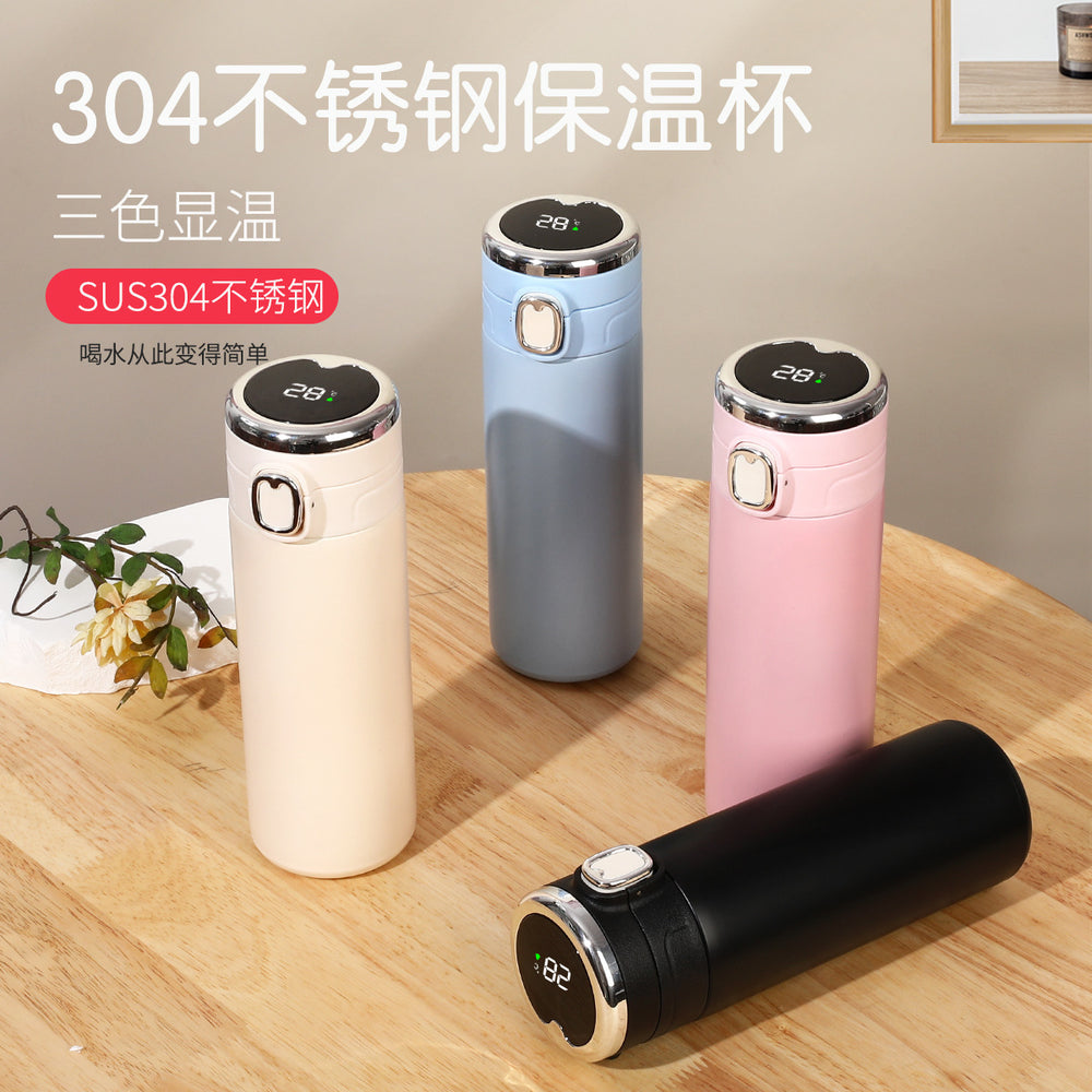 Simple pea cup female student 304 stainless steel vacuum water cup replaceable battery bounce smart thermos cup wholesale
