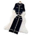 French chic knit cardigan and midi skirt set - women's summer short sleeve casual and elegant height-enhancing outfit