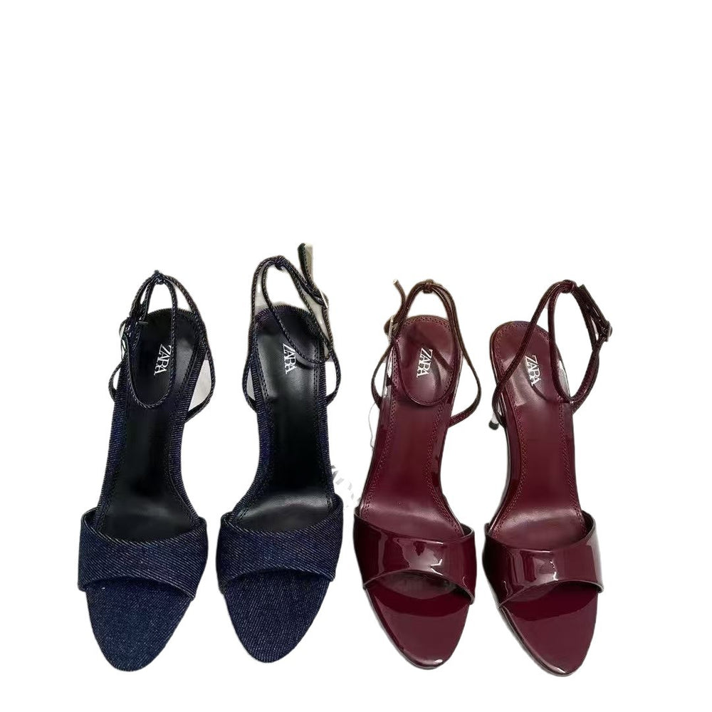 Za2025 new fashion open-toe women's sandals - navy blue, mature style, minimalist single strap, european & american chic, buckle closure