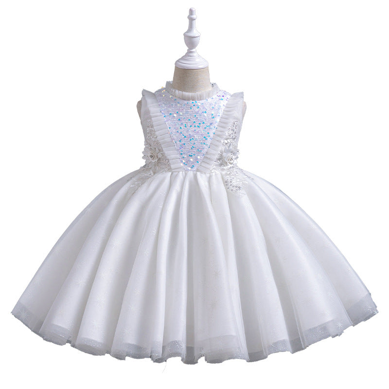 Children's fashionable european and american style mesh tutu dress - sleeveless flower girl dress for piano recitals and runway shows