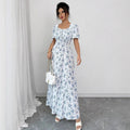 Evening mist spring/summer floral print bubble sleeve dress, fashionable slit hem a-line dress, women's clothing
