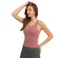 Ready-to-ship yoga outfit: stylish racerback yoga tank top with built-in bra pads for women - perfect for running, fitness, and workouts (model dt140)