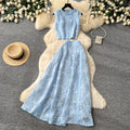 French lace cutout sleeveless two-piece set for women -  summer elegant high-end vest and midi skirt outfit