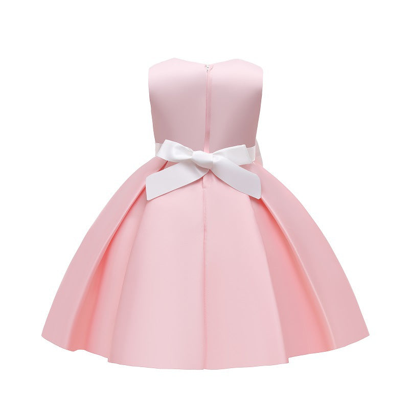 Export children's wear kids' formal dress princess dress girls' color block bow embroidered vest piano performance dress
