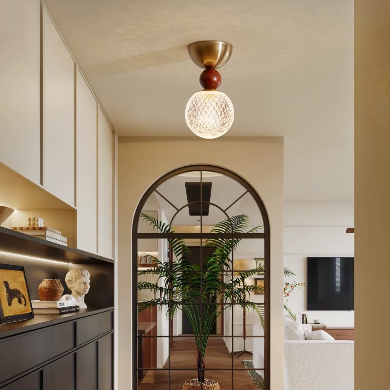 Aisle ceiling light All copper glass French retro entrance entrance Personality warm Internet celebrity cloakroom balcony lighting