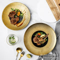 Japanese-style black gold-plated ceramic steak plate - solid color retro dinnerware for home use - pasta plate, sushi plate, vegetable plate