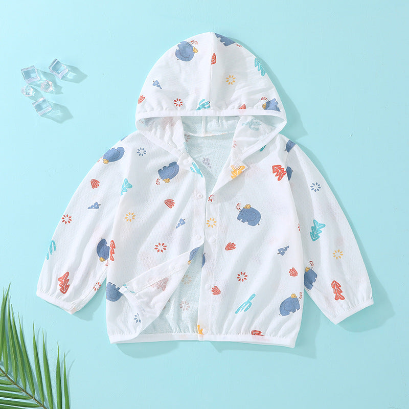 Baby sun protection clothing summer thin breathable pure cotton infant air conditioning shirt boys and girls children's sunscreen outerwear