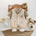Newborn baby autumn/winter romper, full month baby lightweight cotton outfit, gentleman style korean fake two-piece lightweight cotton for baby boys