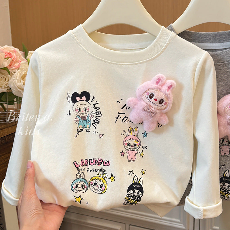 New girls' spring/autumn 3d cartoon casual sweatshirt - versatile korean style fashion top for baby girls - children's clothing