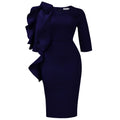 D608 cross-border  fashion women's round neck elegant three-quarter sleeve ruffle trim african dress