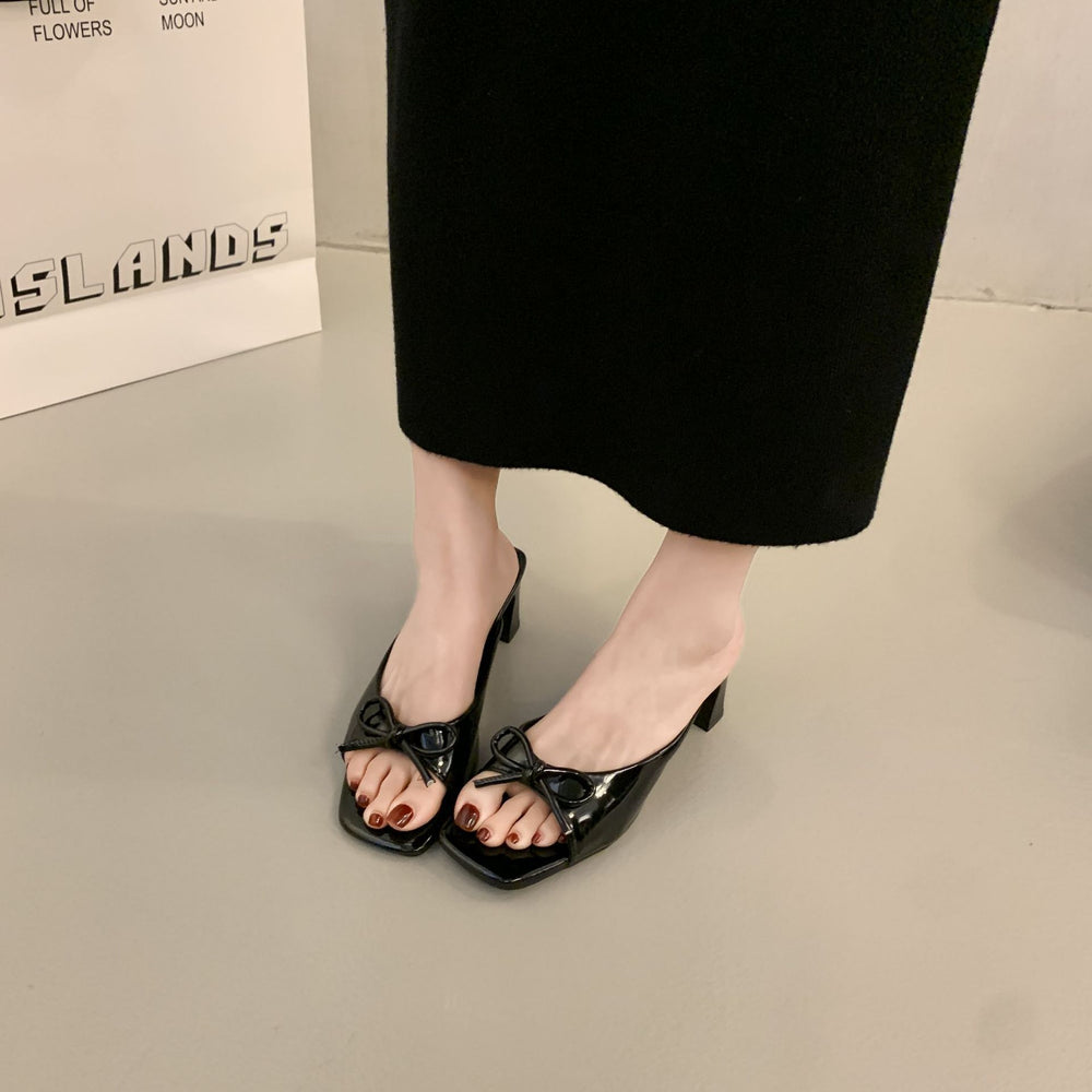 French bow chunky heel sandals - women's summer 2025 new collection - plus size open toe heels for export
