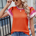 European and american cross-border e-commerce women's summer new arrivals:   pullover crew neck knitted top short sleeve sweater