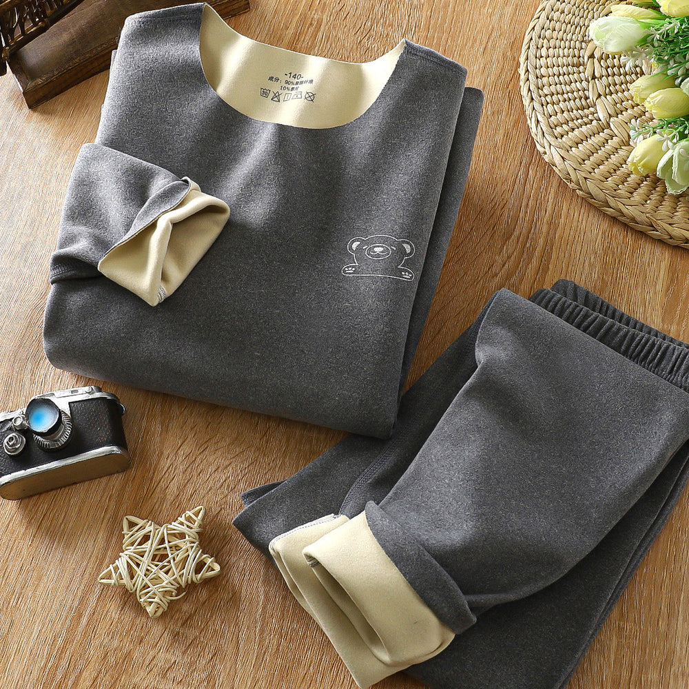 Kids seamless heattechintimatessuit douyin youth ab face boys and girls double-sided brushed autumn clothes autumn pants velvet