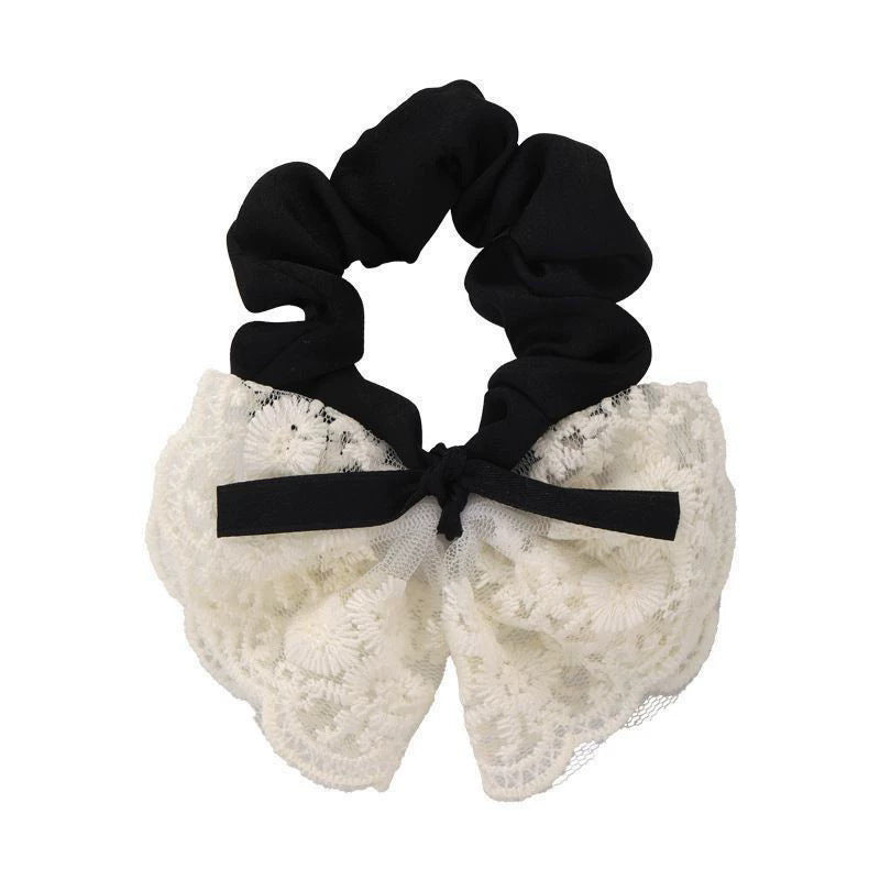 Sweet bowknot hair tie - lace double layer, gentle korean style, fashionable embroidered retro hair rope, elegant