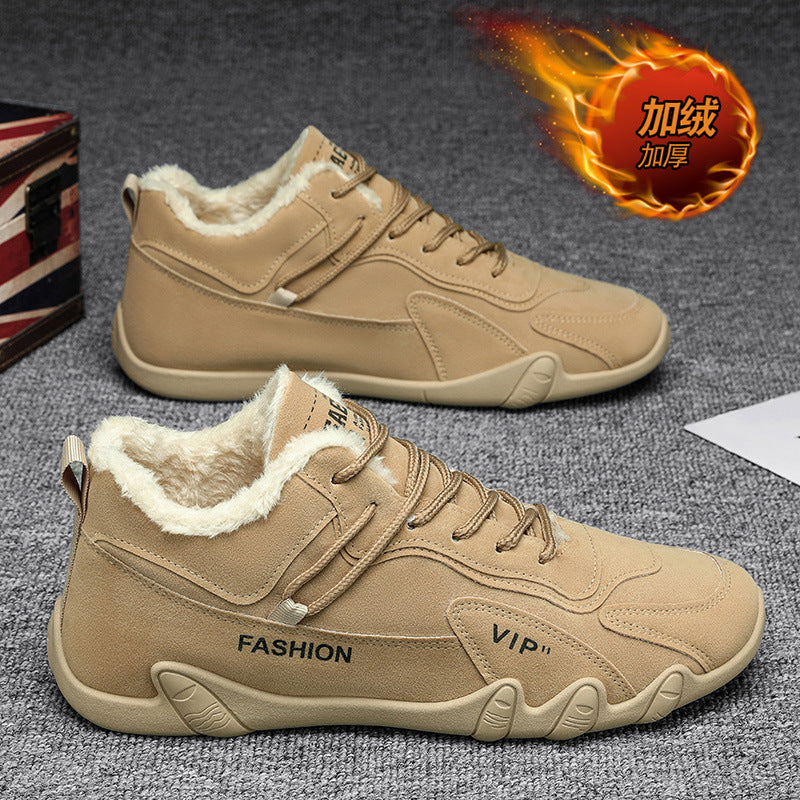 Spring men's shoes 2025 new fleece-lined warm thickened cotton shoes men's sports anti-slip work boots martin boots safety trendy shoes