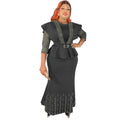 Special offer: african-style cinched waist top with beaded and rhinestone embellished solid color midi skirt - plus size european and american style dress