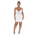 C6257 cross-border   fashion women's rhinestone mesh cami sleeveless mini dress