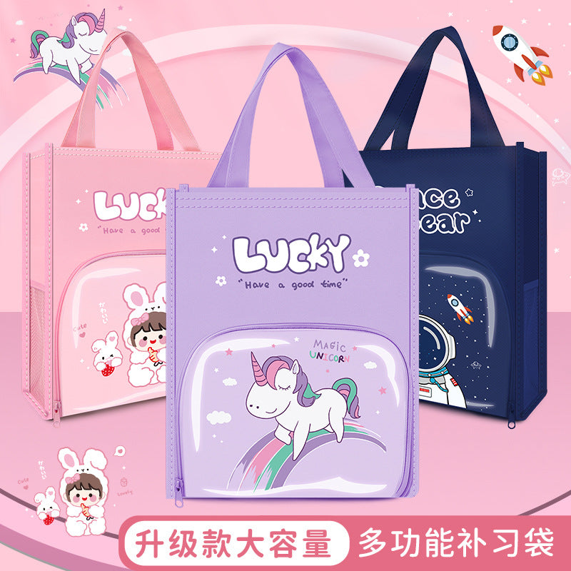 Primary and secondary school students high-value thickened tutoring bag wholesale waterproof file bag children's tutoring bag cartoon art bag