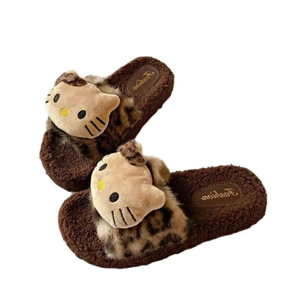 Cute leopard print cat paw slippers for women, new 2025 autumn/winter collection, non-slip indoor house slippers, wholesale cotton slippers for supermarkets