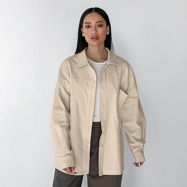 Vintage khaki corduroy shirt women's 2025 spring design sense loose outer tooling shirt top women's clothing