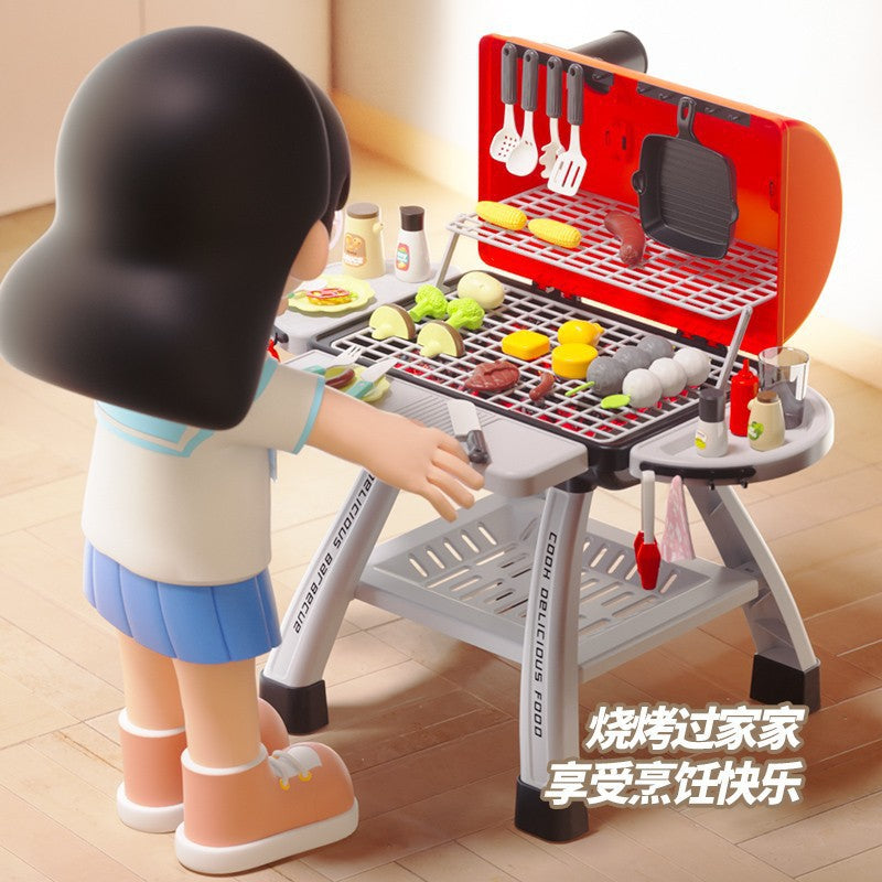 Kids' realistic outdoor cooking spray bbq grill playset - electric bbq oven & utensil set - cross-border toy