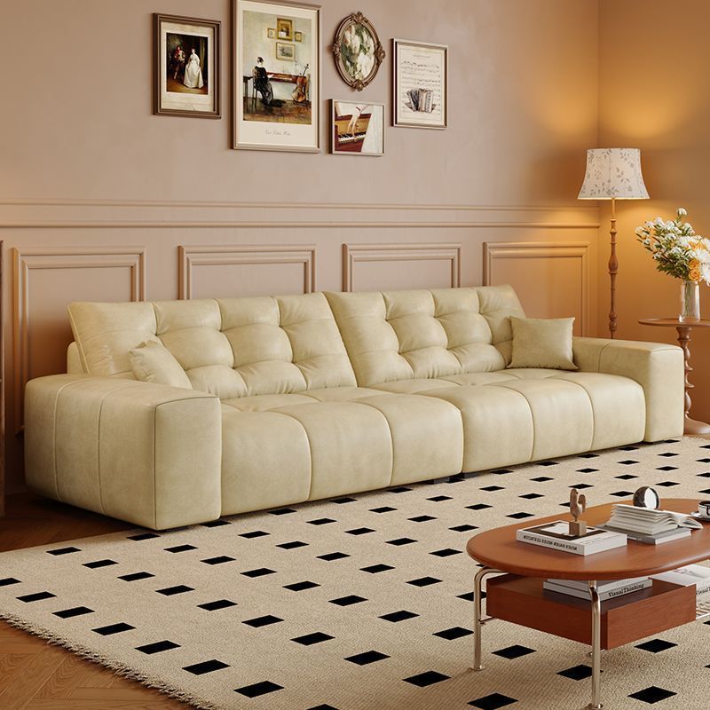 French retro style antique oil wax leather sofa, black bear sofa, modern minimalist living room sectional sofa for small spaces