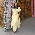 European and american women's clothing  autumn new collection: sweet and fresh v-neck batwing sleeve short-sleeve high-waisted slimming maxi dress