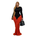 European and american cross-border women's fashion:  summer new arrival - elegant round neck, patchwork ruched bodycon long sleeve dress