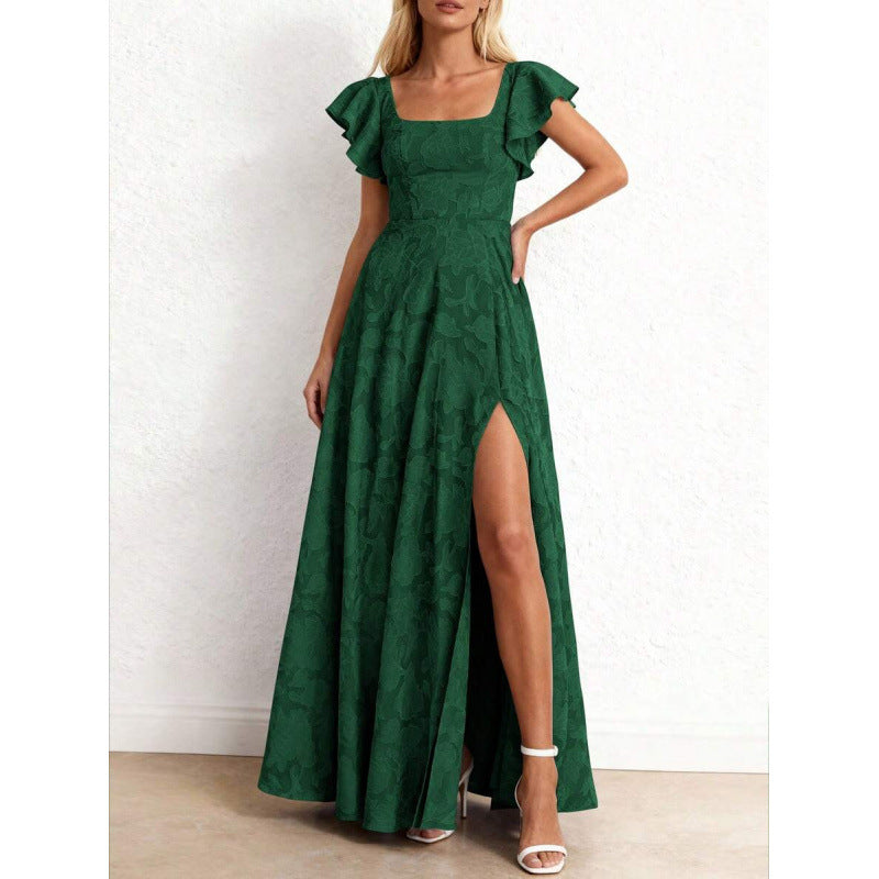 fashion:  summer new arrivals - elegant ruffle sleeve floral slit maxi dress for women (us/eu)