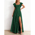 fashion:  summer new arrivals - elegant ruffle sleeve floral slit maxi dress for women (us/eu)