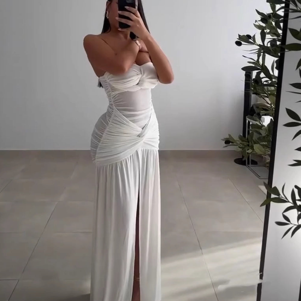 african, european, and american sexy bandeau stretch mesh bodycon sexy fashionable evening gown socialite dress