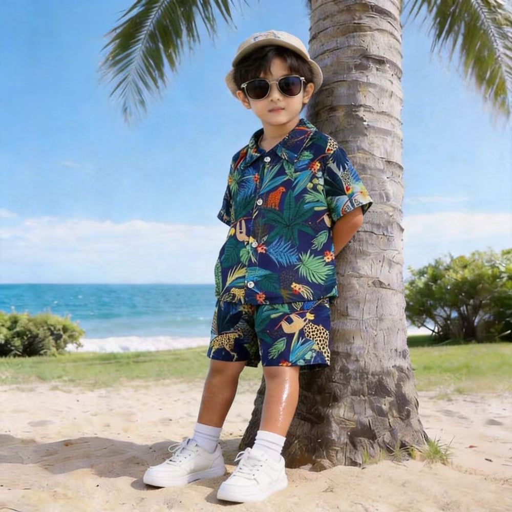 Boys' summer beach outfit set - stylish kids' short-sleeve and pants casual two-piece set - wholesale for cross-border e-commerce