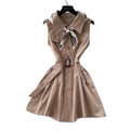 Frenchwork clothing sleeveless a-line light mature style dress women's summer khaki high waist waist slimming lookelegant short skirt